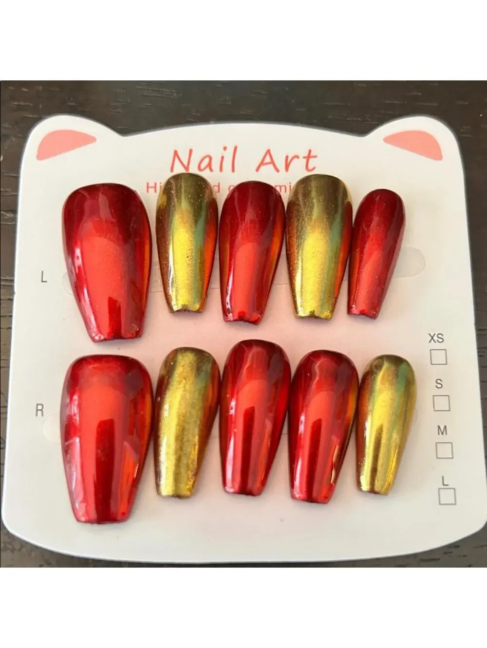 Handmade Red and Gold Metallic Nail Art Set